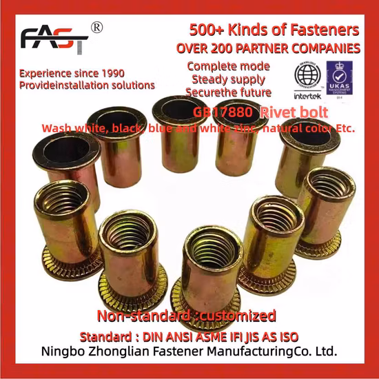 Углеродистая сталь, нержавеющая сталь, оцинкованные заклепочные гайки разного типа